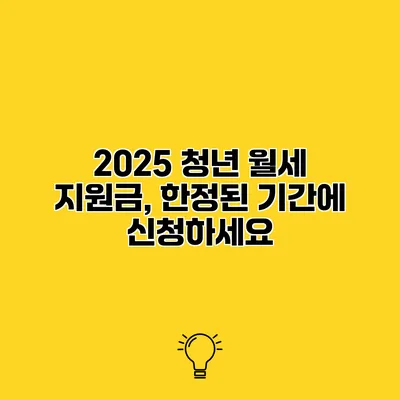 2025 청년 월세 지원금, 한정된 기간에 신청하세요