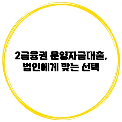 2금융권 운영자금대출, 법인에게 맞는 선택