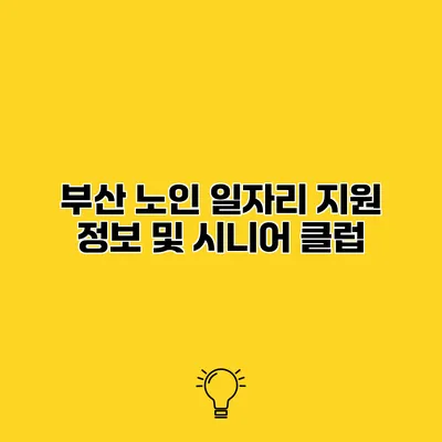 부산 노인 일자리 지원 정보 및 시니어 클럽