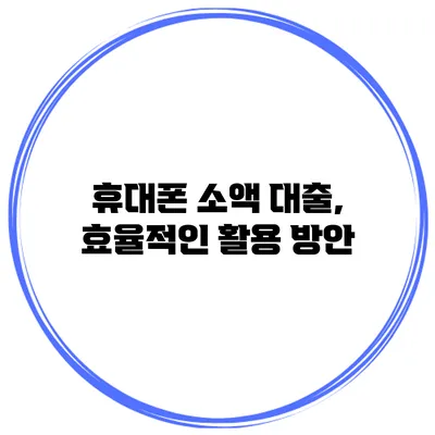 휴대폰 소액 대출, 효율적인 활용 방안